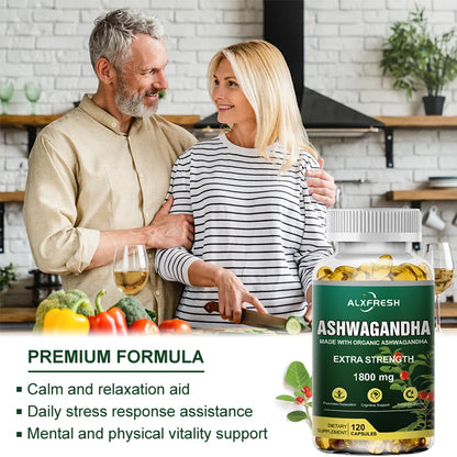 Pure Ashwagandha Root Extract Capsules 1800Mg for Natural Mood, Stress, Focus, Brain, Energy , Sleep Health Support