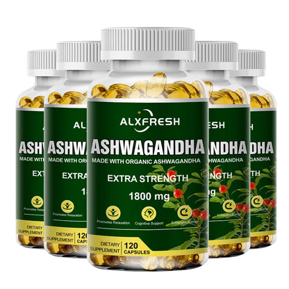 Pure Ashwagandha Root Extract Capsules 1800Mg for Natural Mood, Stress, Focus, Brain, Energy , Sleep Health Support