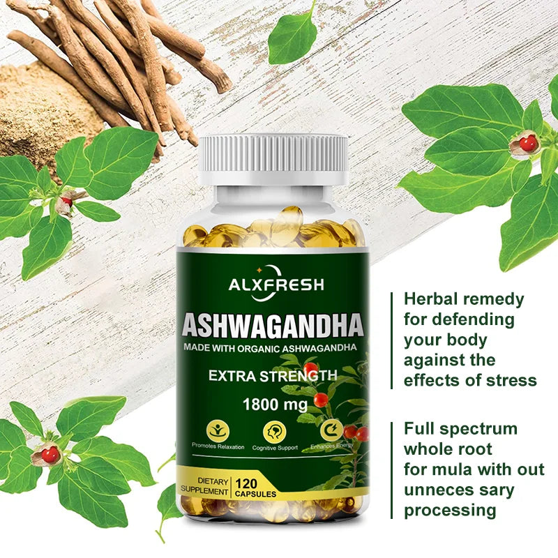 Pure Ashwagandha Root Extract Capsules 1800Mg for Natural Mood, Stress, Focus, Brain, Energy , Sleep Health Support