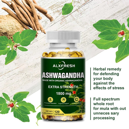 Pure Ashwagandha Root Extract Capsules 1800Mg for Natural Mood, Stress, Focus, Brain, Energy , Sleep Health Support