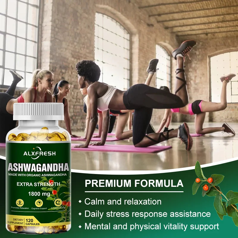 Pure Ashwagandha Root Extract Capsules 1800Mg for Natural Mood, Stress, Focus, Brain, Energy , Sleep Health Support