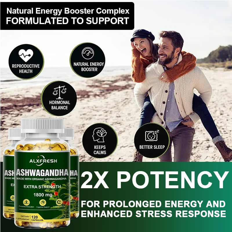 Pure Ashwagandha Root Extract Capsules 1800Mg for Natural Mood, Stress, Focus, Brain, Energy , Sleep Health Support